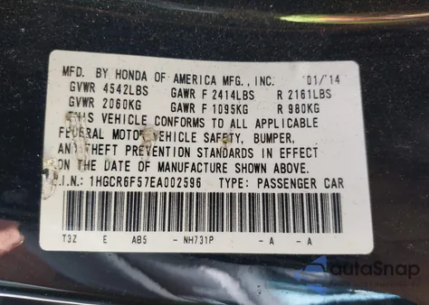 2014 Honda Accord Hybrid Ex-L z USA, uszkodzony, nr VIN 1HGCR6F57EA002596